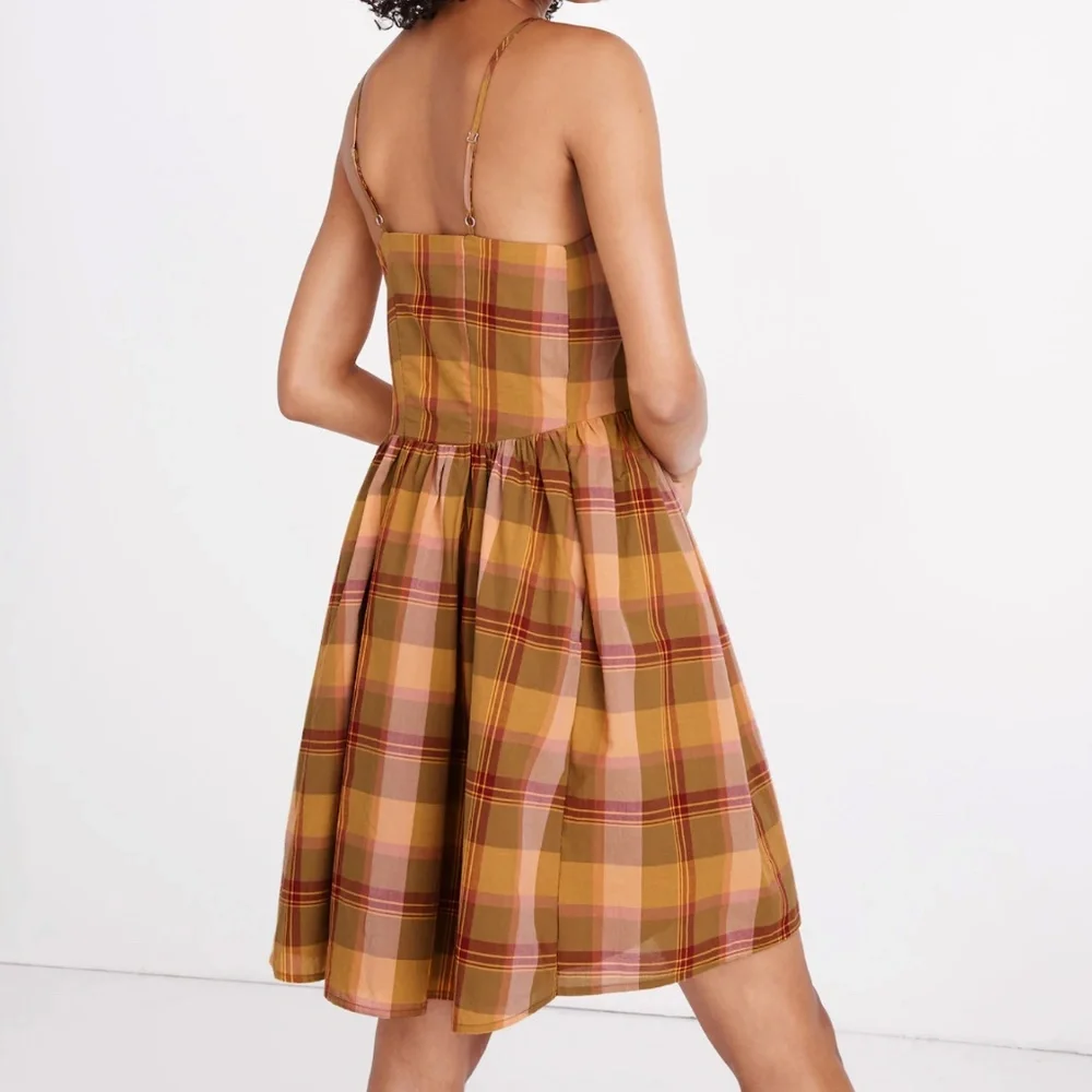 Madewell Plaid Babydoll Cami Dress Madras Spiced Olive M - Picture 3 of 12